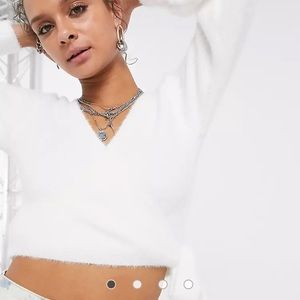 Top shop fluffy ballet sweater white size S.